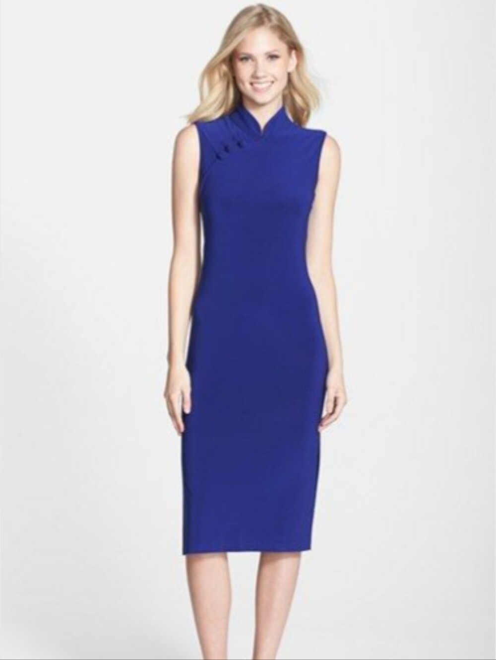 Norma Kamali Blue Dress Midi Qipao Cheongsam Asian KamaliKulture XS